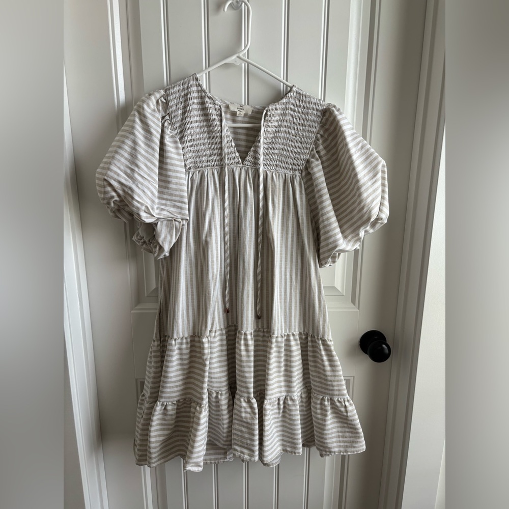 Entro Dress with Tan and White Stripes